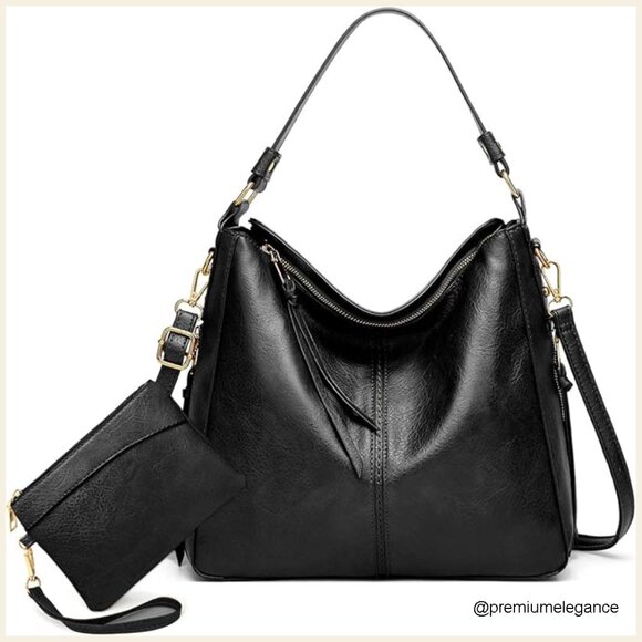 Handbags - Large Hobo Tote Bag with Wallet Set, Adjustable Strap, Multi-Pocket Design